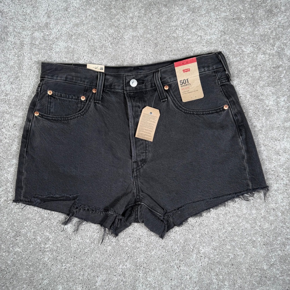 NWT Levis 501 Original High Rise Shorts Black Distressed Cut Off Denim Womens 31